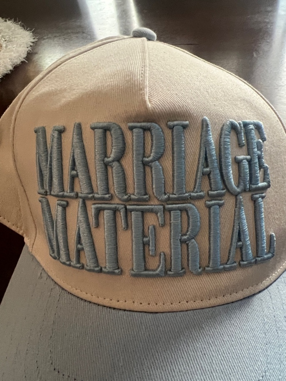Anthropologie 'Marriage Material' Two-Tone Baseball Cap in Cream and Light Blue - Picture 5 of 6